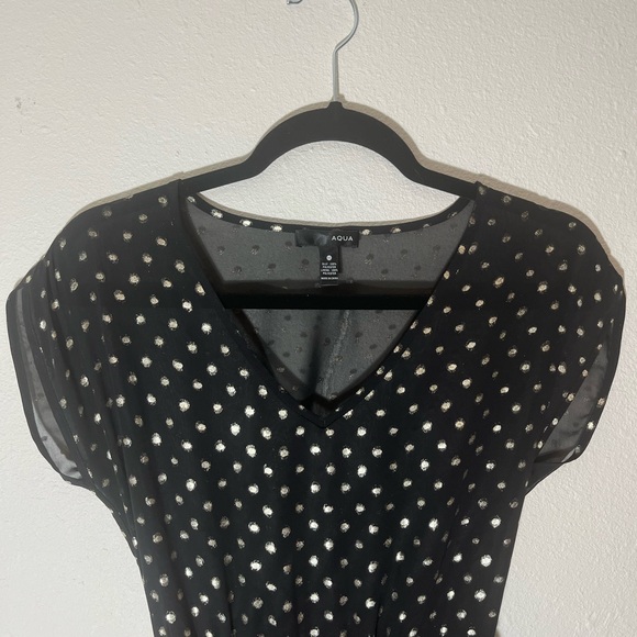 Aqua Black Gold Dotted Belted Dress - Picture 3 of 8